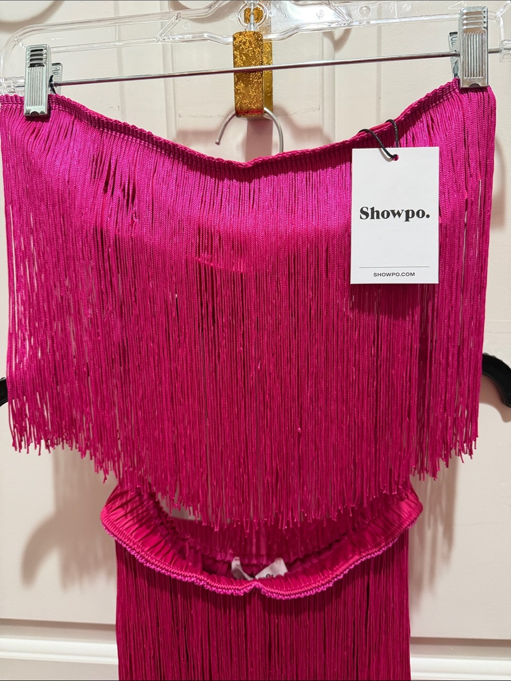 Showpo. Fuchsia Strapless 2 piece Fringe Maxi top and skirt - Picture 2 of 5